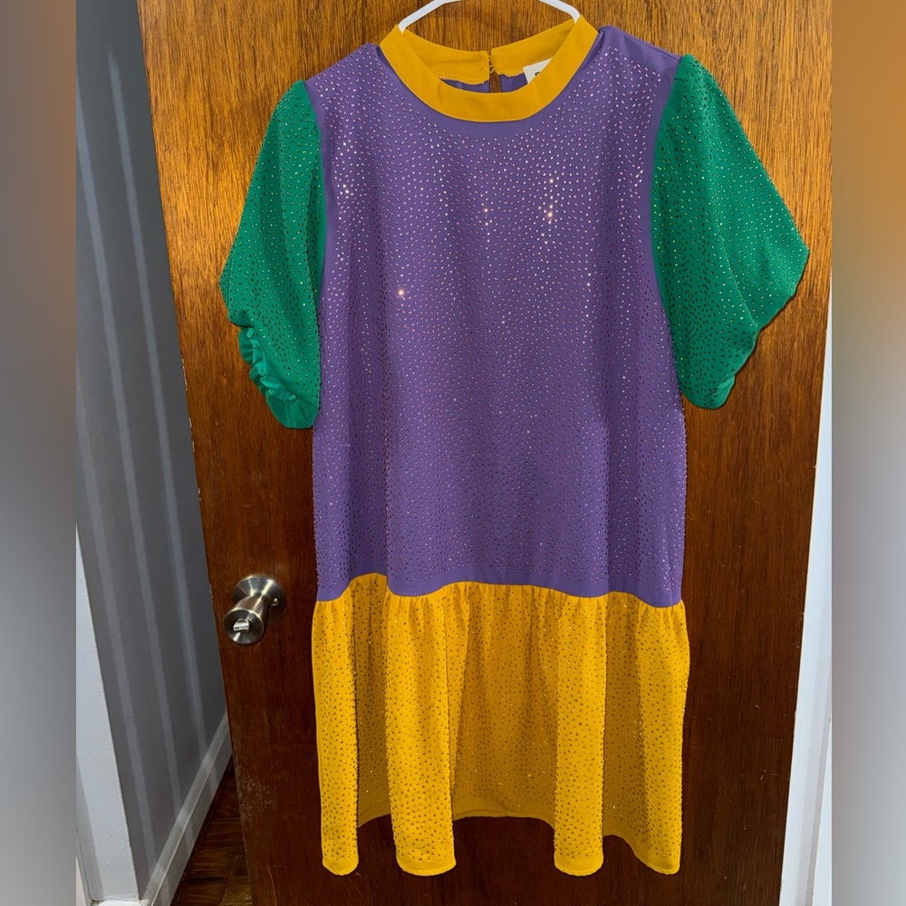 Mardi Gras rhinestone block dress